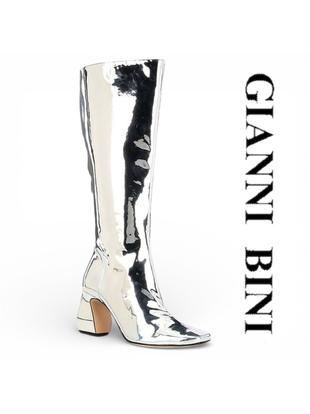 Gianni Bini RYLEE Metallic Size 6.5 M Silver Knee-High Block Heel Boots NWOB